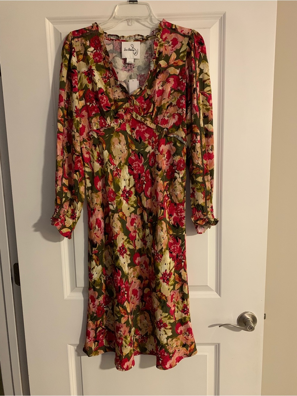 Sam Edelman Olive Floral Midi Dress with Pink & Red Blooms